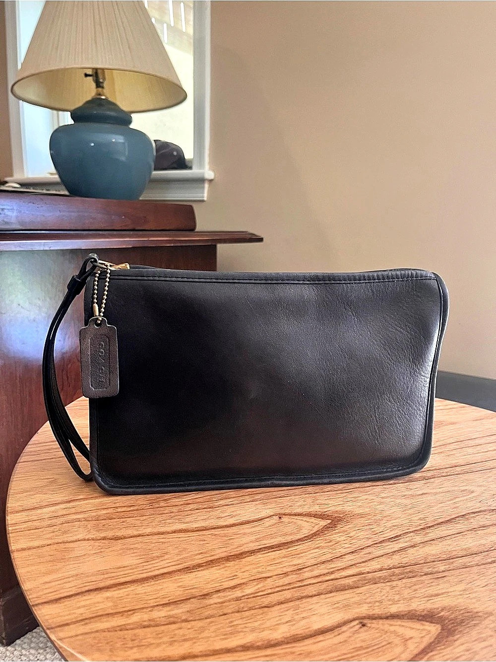 Coach Dark Brown Leather Wristlet Clutch Crossbody (Made in NYC New York City)
